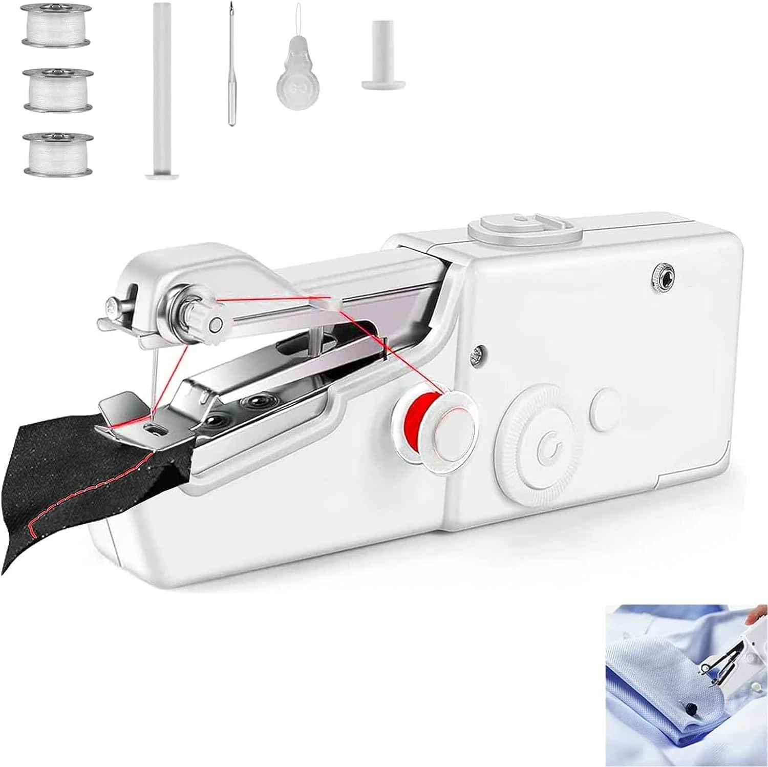 Joomouney Sewing Machine, Mini Sewing Machine Handheld, Cordless Portable Electric Sewing Machines with Sewing Accessories for Beginners, Suitable for Clothing, Curtains, DIY Home Travel, White