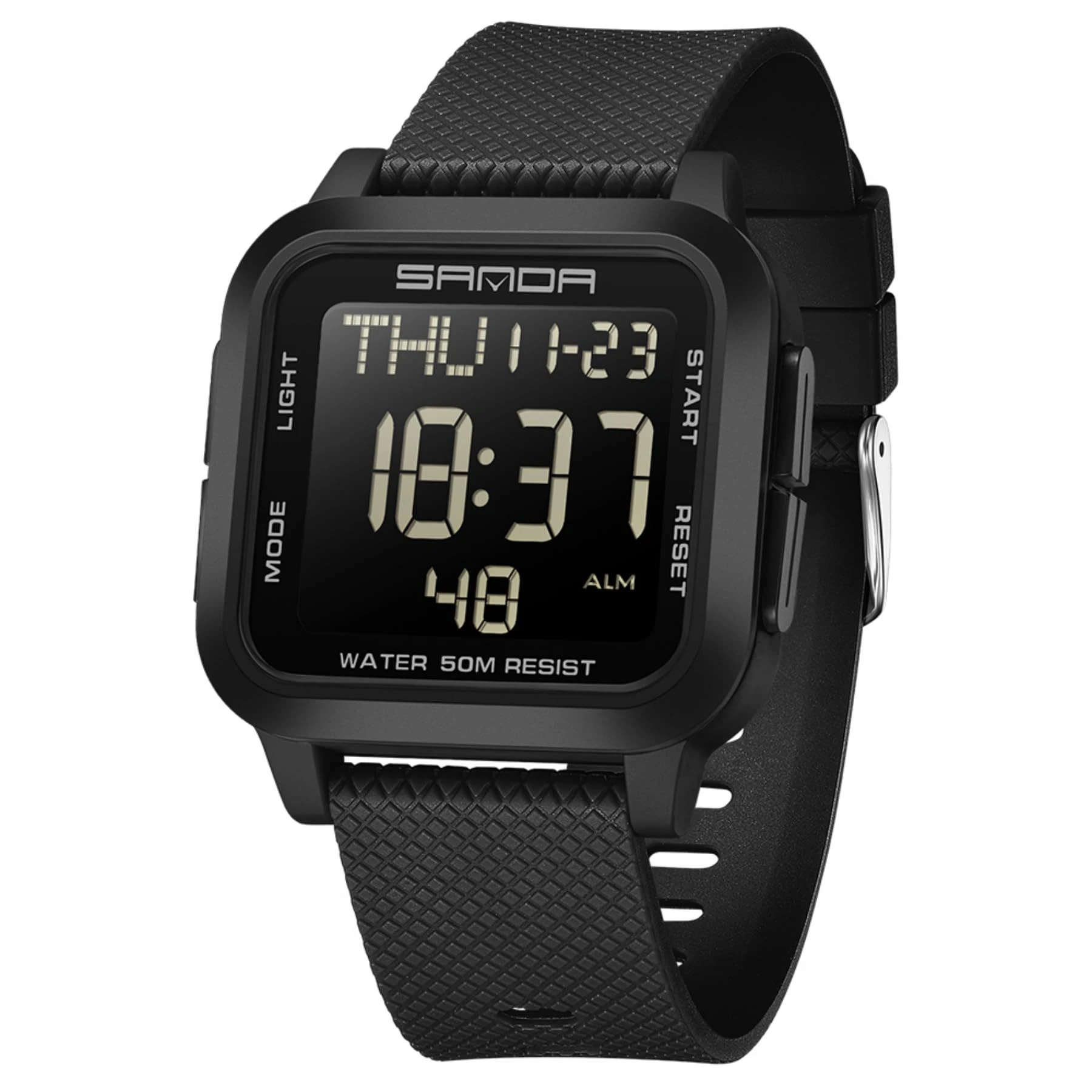 Square Men's Digital Watch Sports Military Watches for Men Multifunction Waterproof Wrist Watch Big Numbers Dial Large Face Outdoor Silicone Watch for Boy Student (All Black)