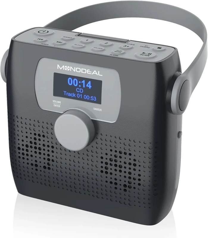 Monodeal Boombox Portable CD Player with Radio, Speaker, Waterproof, Alarm Clock, Sleep Timer, USB, Headphone Jack
