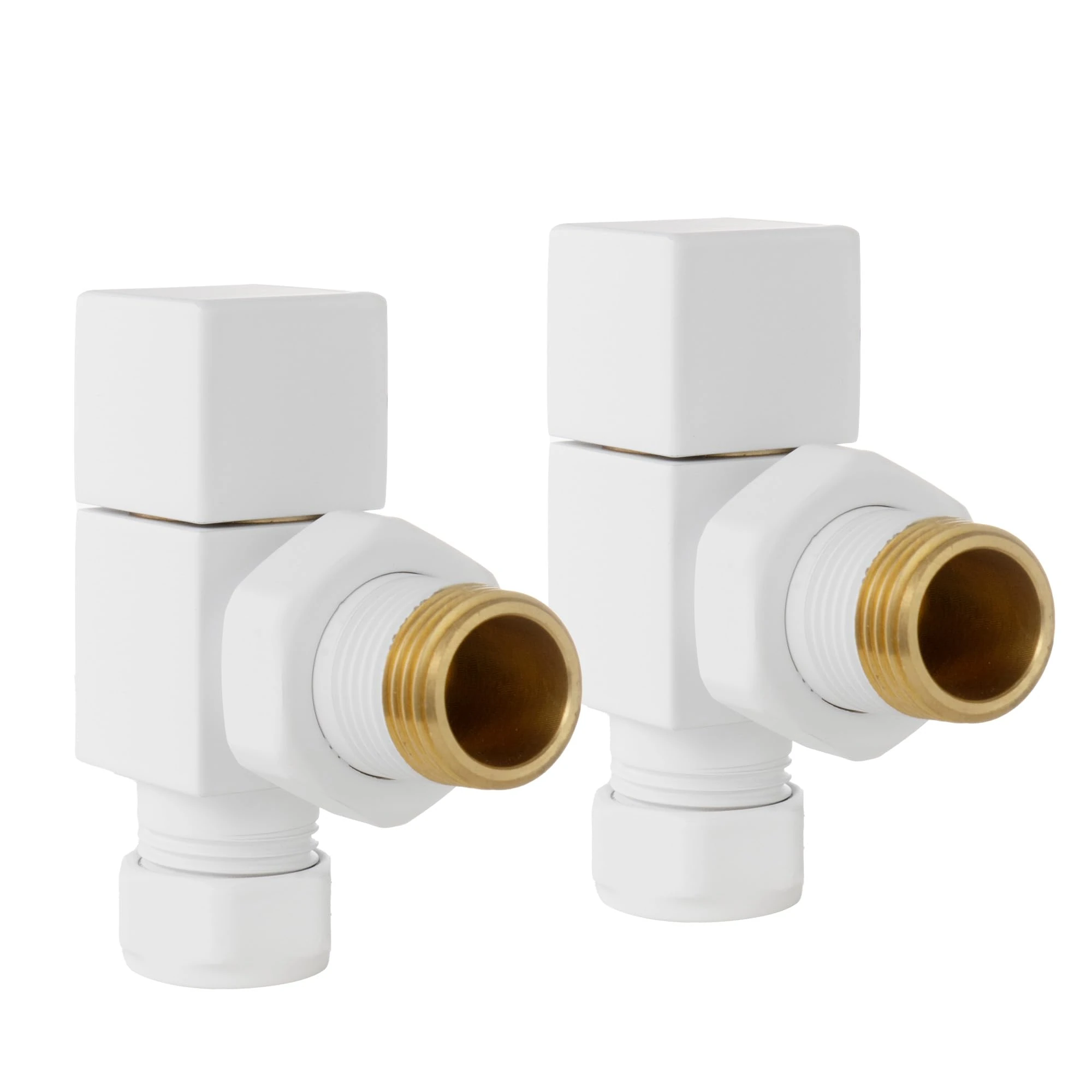 VANCOCO 2Pcs 1/2"×15mm Glossy White Angled Radiator Valves Square, Manual Radiator Valves Pair Standard Connection for Heated Towel Rail and Central Heating Modern Bathroom