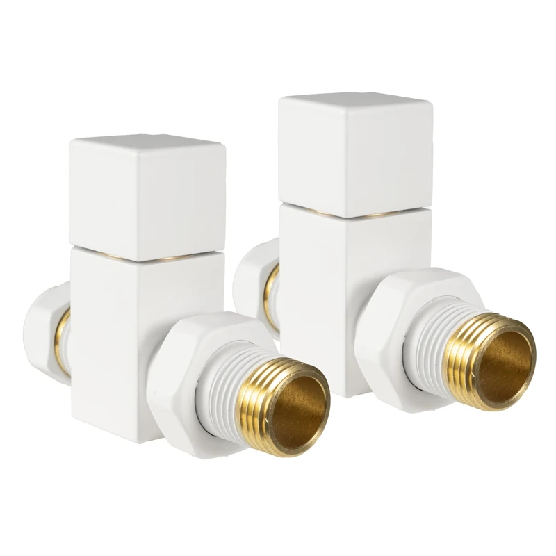 VANCOCO 2Pcs 1/2"×15mm Glossy White Straight Radiator Valves Square, Manual Radiator Valves Pair Standard Connection for Heated Towel Rail and Central Heating Modern Bathroom