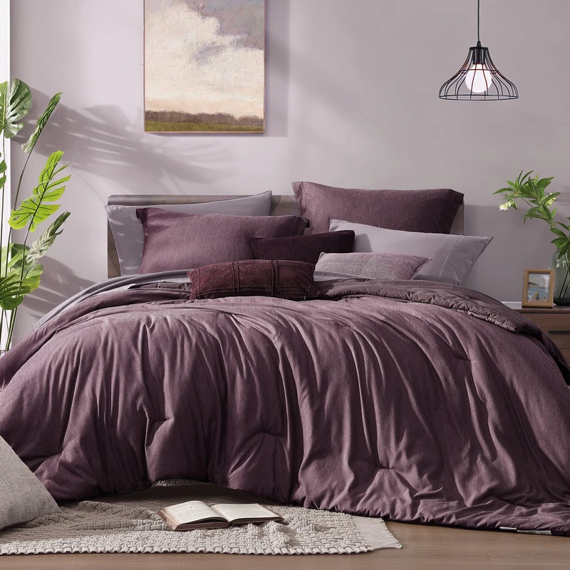 Monbix California King Comforter Set 7 Pieces Italian Plum Bed in a Bag
