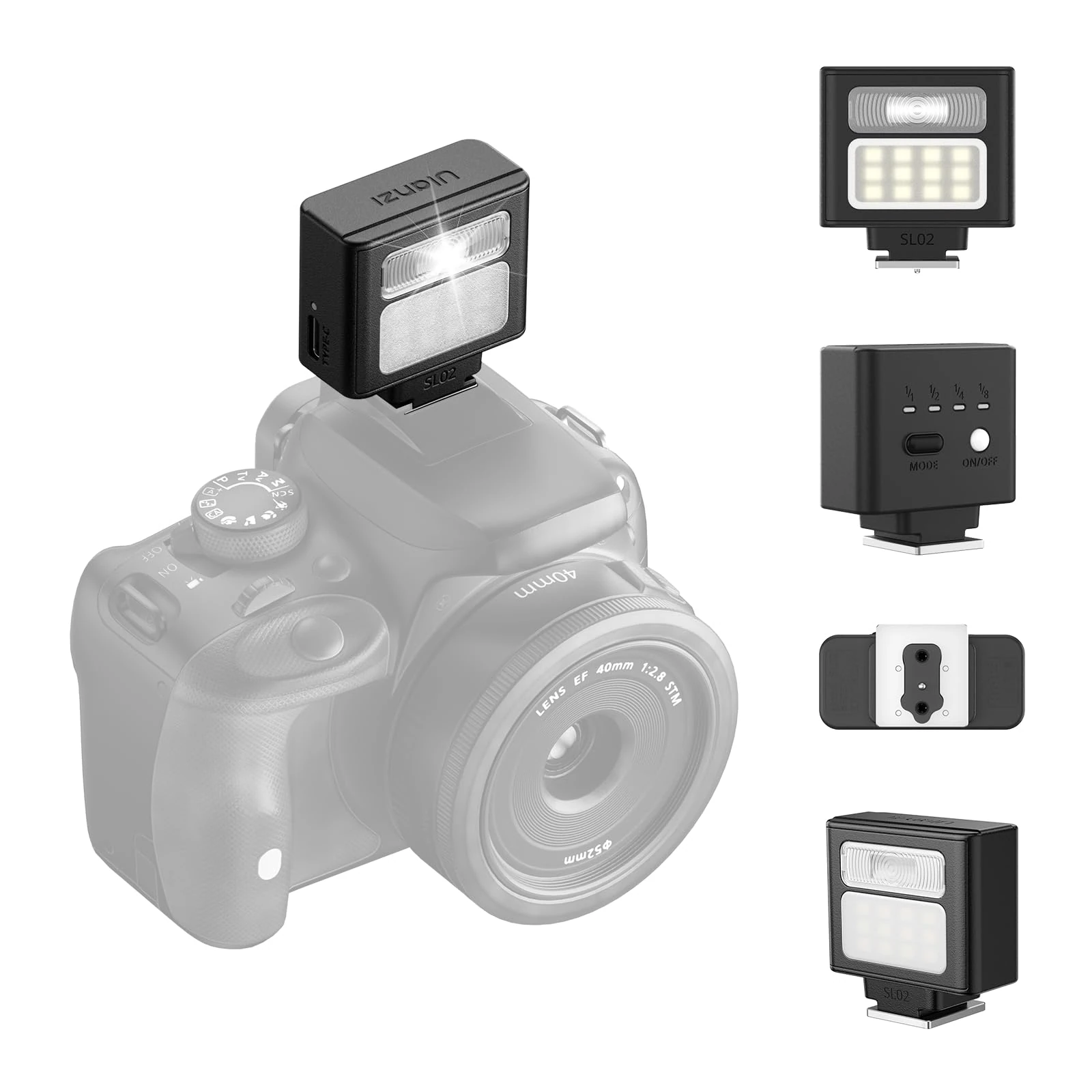 ULANZI SL02 Mini Flash Speedlite with Video Light, GN8 6500K Camera Mini Flashlight Fill Light for Canon Fuji Sony Nikon and Other More SLR Digital Cameras, 4 Power Levels Camera Flash Speedlight