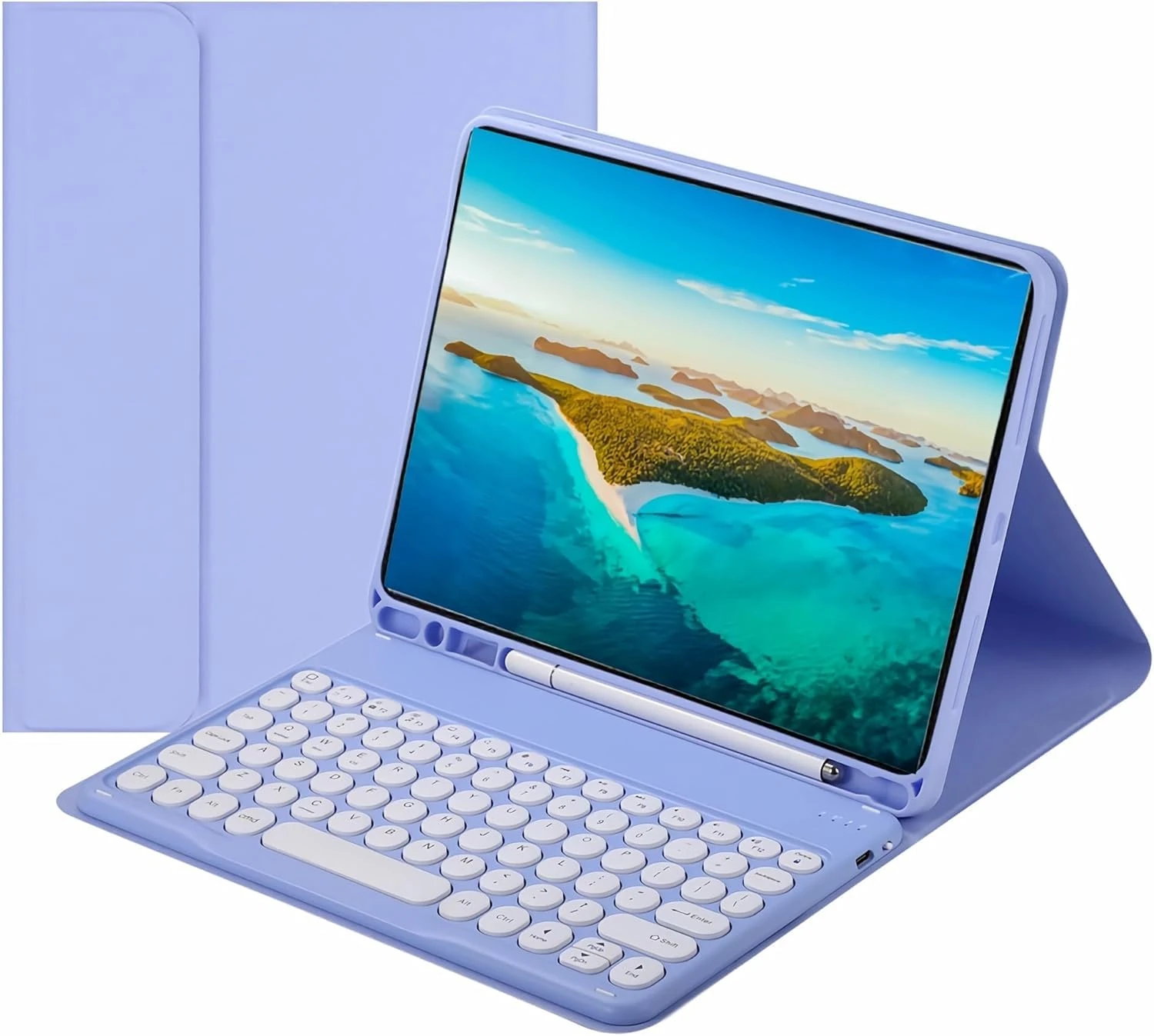 NUWONAYA Keyboard Case for Galaxy Tab S10 Lite/ S10 FE/ S9 FE/S9/S8/S7 with Pen Holder,Slim Round Key Cute Candy Color Stand Cover with Magnetic Detachable Wireless Keyboard,Purple