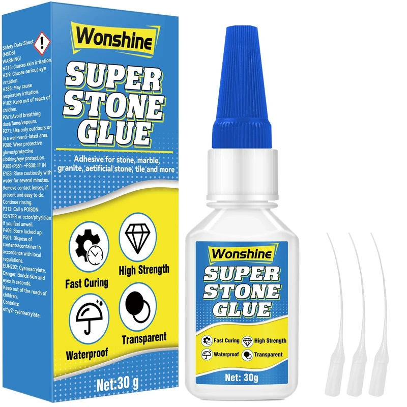Stone Glue 30 g, Clear Marble Glue, Instant Bonding Granite, Artificial Stone, DIY Craft, with Anti-Clog Cap, Waterproof, Heat-Resistant