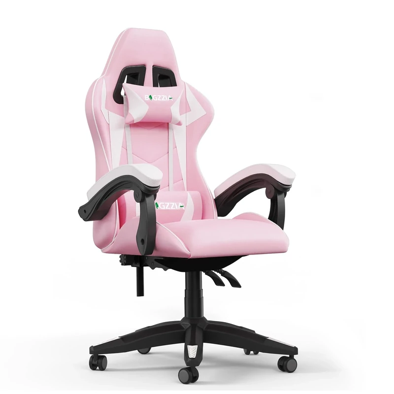 Racingreat Ergonomic Gaming Chair with Adjustable Height, Reclining Feature, Headrest, and Lumbar Support for Adults (Basics, Pink)
