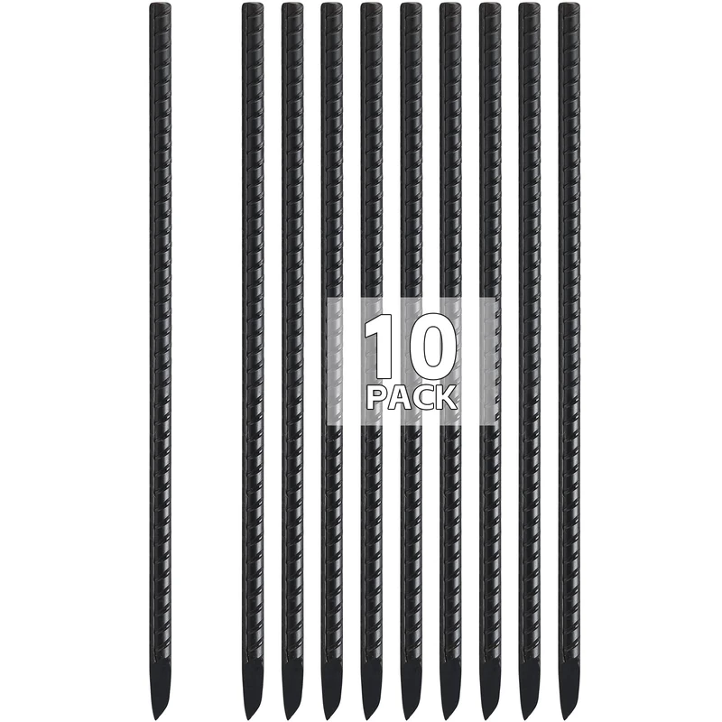 Garden Stakes Straight, 41 cm Metal Garden Stakes, Heavy Duty Ground Anchors Rebar Stakes 10 Pack, Straight Metal Plants Sticks Support Garden Spikes