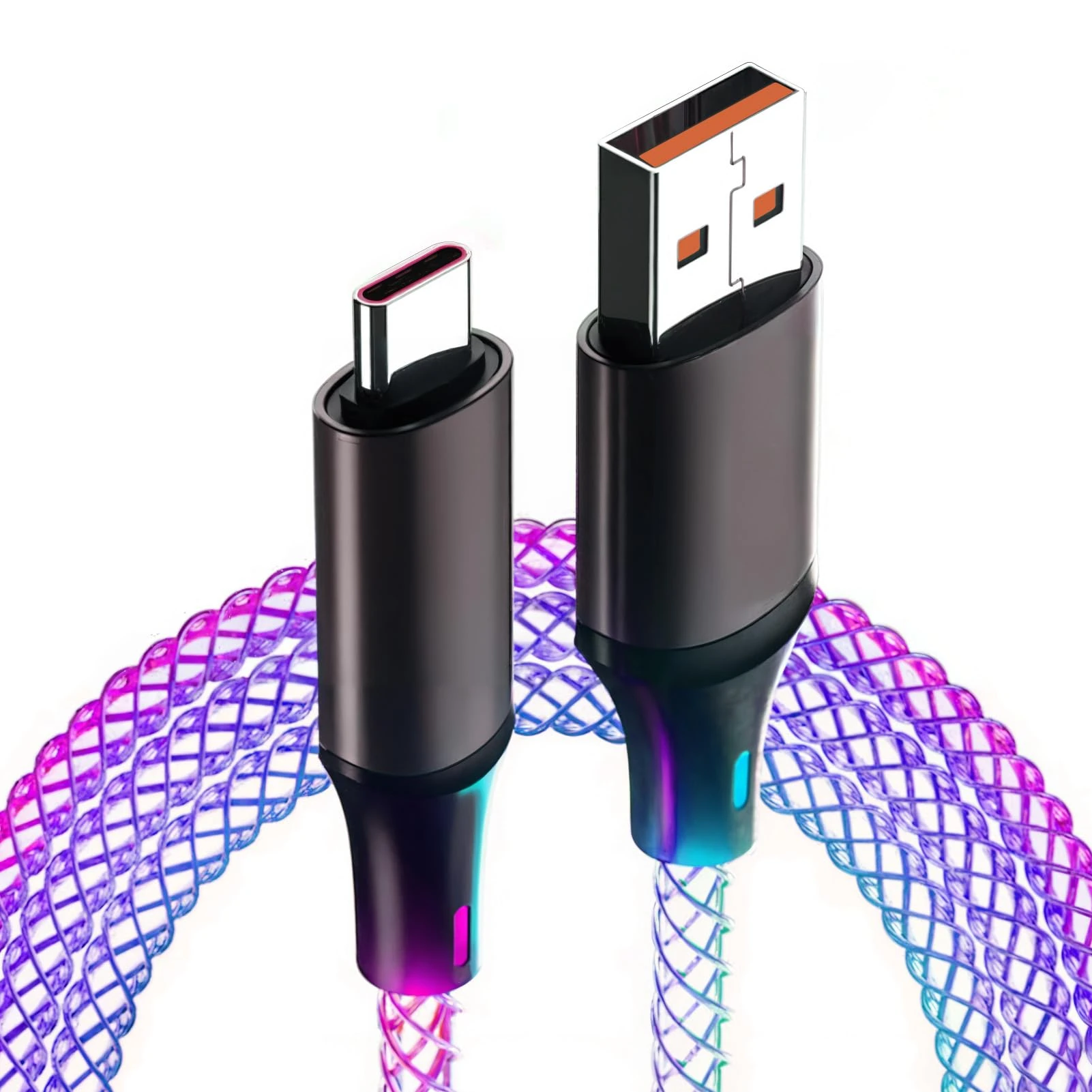 USB C Charger Cable 1M with RGB LED Breathing Light, 60W USB A to Type C Fast Charging Rainbow Light for Car or Darkness, Phone Charger Compatible With iPhone 16/15 Pro, Samsung Galaxy S24/S23, Huawei