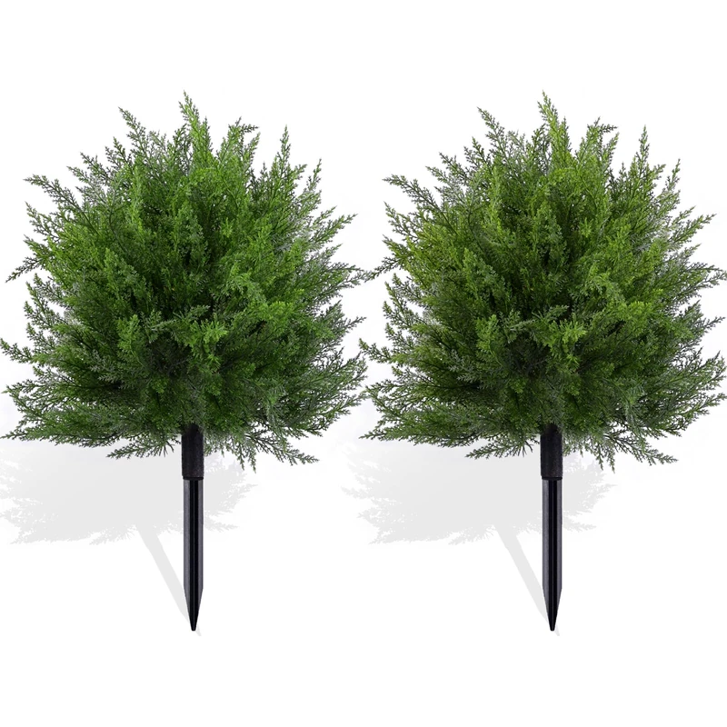 FAJUNZH Artificial Topiary Bushes for Outdoors with Spike, Boxwood Ball Fake Shrubs UV Resistant Faux Plants for Indoor Outdoor Fall Thanksgiving Halloween Decor