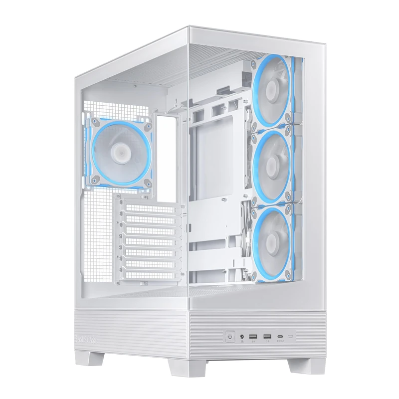 Asus A31 Plus ARGB Gaming Case w/Front & Side Glass Windows, ATX, 4x ARGB Fans, USB-C, Angled Base, Asus BTF Compatible, White