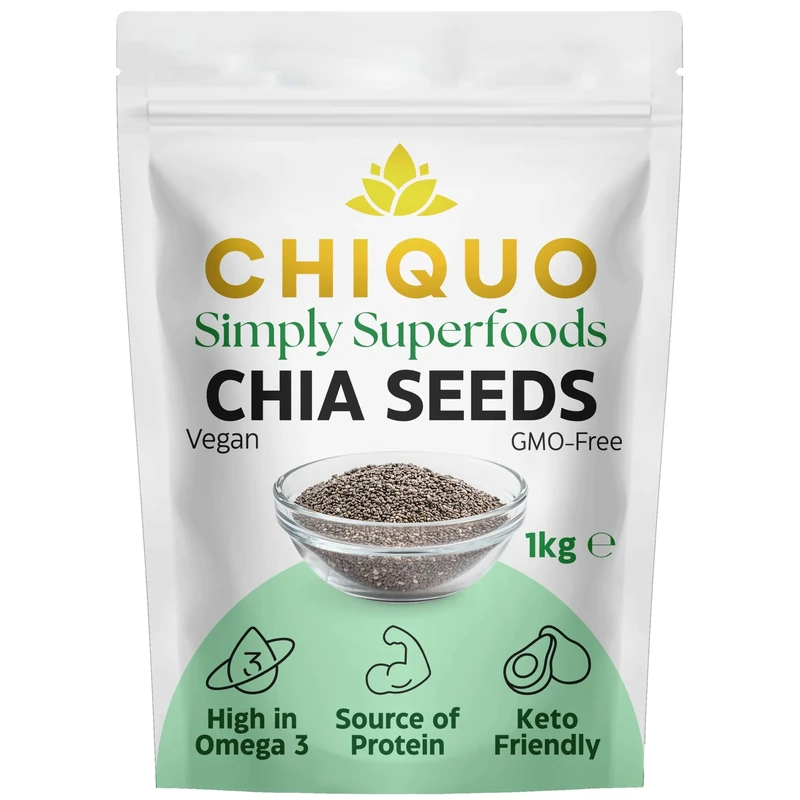 Chiquo Chia Seeds 1kg | Vegan & GMO-Free | High in Protein, Omega-3 & Fibre | Keto Friendly Superfood | Resealable Pack | Ideal for Smoothies, Baking & Meal Prep