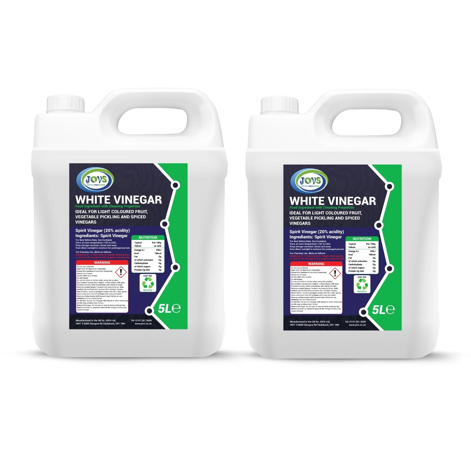 JOVS High-Strength White Vinegar | 20% Acidity | 2X 5L | 4x Stronger Than Regular Vinegar | Natural and Tough Stain Remover, Cleaning & Gardening Essential | Industrial-Grade 10 Litre.