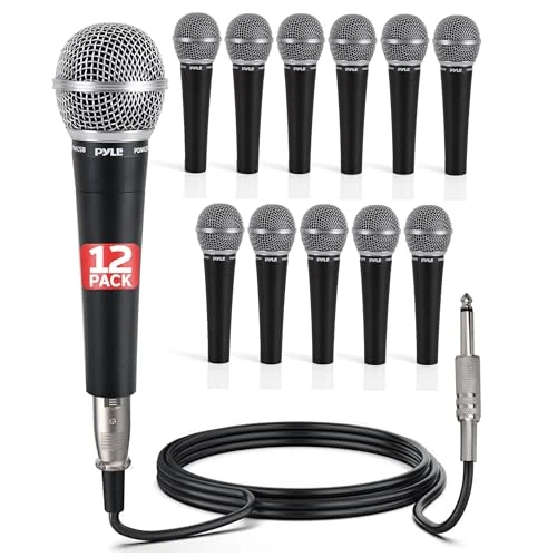 Pyle Professional Dynamic Microphone - 12-Pack Unidirectional Handheld Mic with Built-in Pop Filter, High Signal Output, 15 ft. XLR Audio Cable, Ideal for Stage, Karaoke & Studio Performances