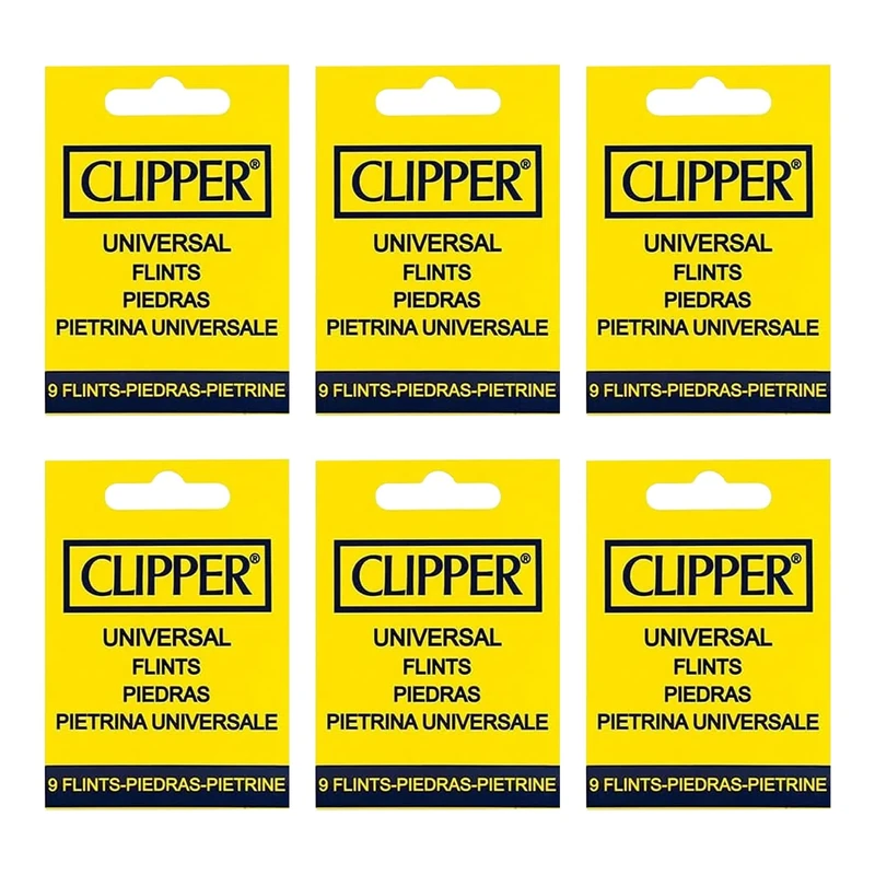 54 x Clipper Universal Lighter Flints | Reusable Lighter Flint Refill | (6 Packs of 9 Flints)