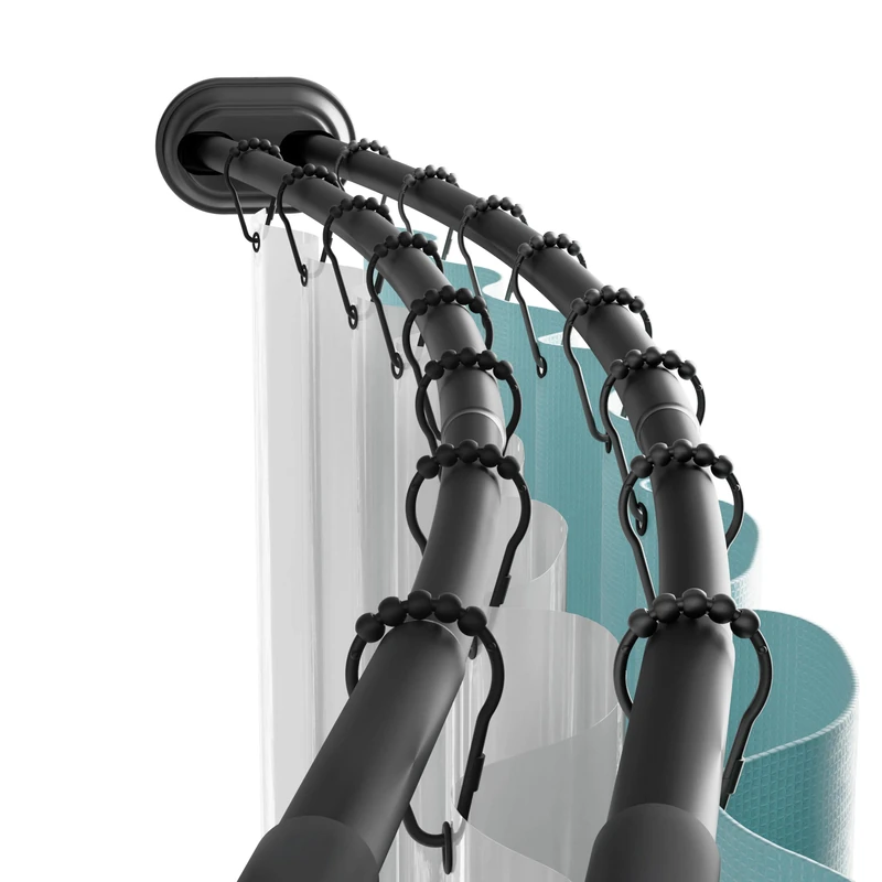 Zenna Home Double Curved Tension Shower Curtain Rod, No Drilling, Adjustable 50 to 72 Inches, Easy to Install Double Shower Rod, Rustproof, Matte Black