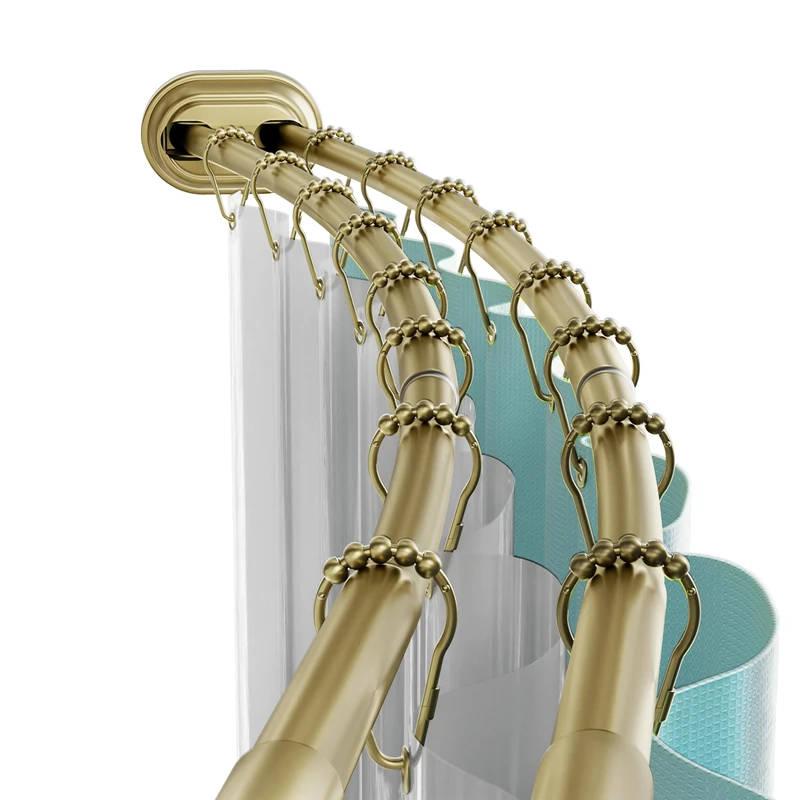 Zenna Home Double Curved Tension Shower Curtain Rod, No Drilling, Adjustable 50 to 72 Inches, Easy to Install Double Shower Rod, Rustproof, Gold