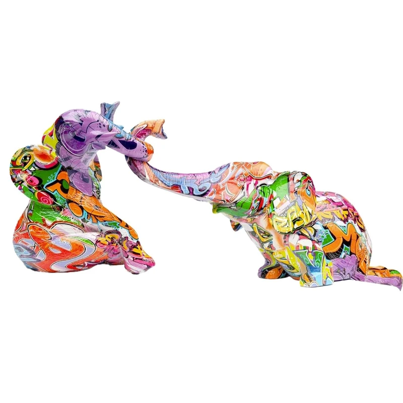 Kare Design Deco Figurine Elefant Zirkus Graffit (2/Set), Multicoloured, Modern Animal Statue, Gift Idea, Decorative Accessories, Room Decor, Home Decor Living Room, Bedroom, 22 x 19 x 18 cm (H/W/D)