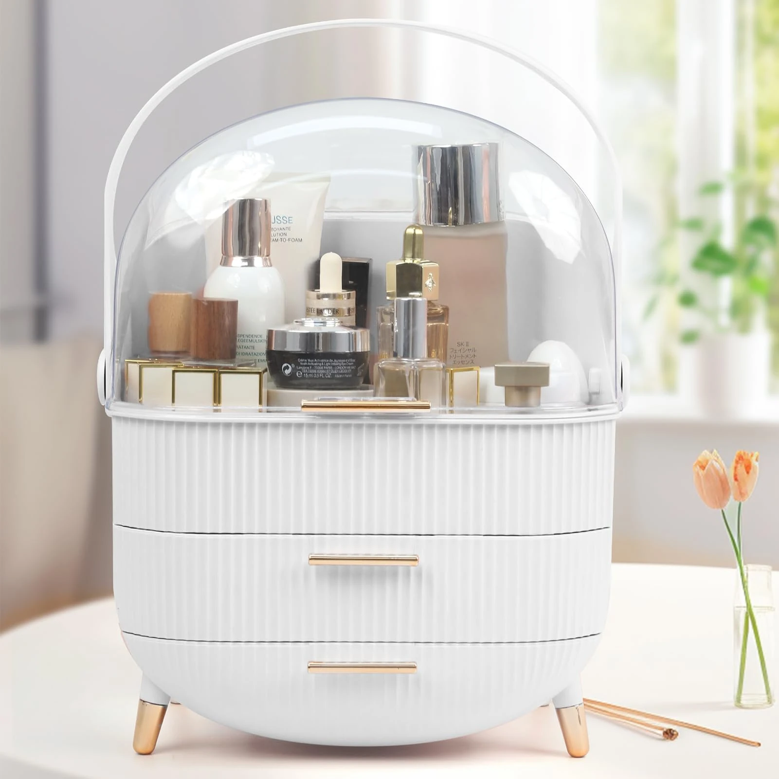 Makeup Organiser Storage, Skincare Organiser Drawers Beauty Holder Cosmetic Organisers for Bathroom, DressingTable Organizer Dustproof Waterproof (Style2-White)