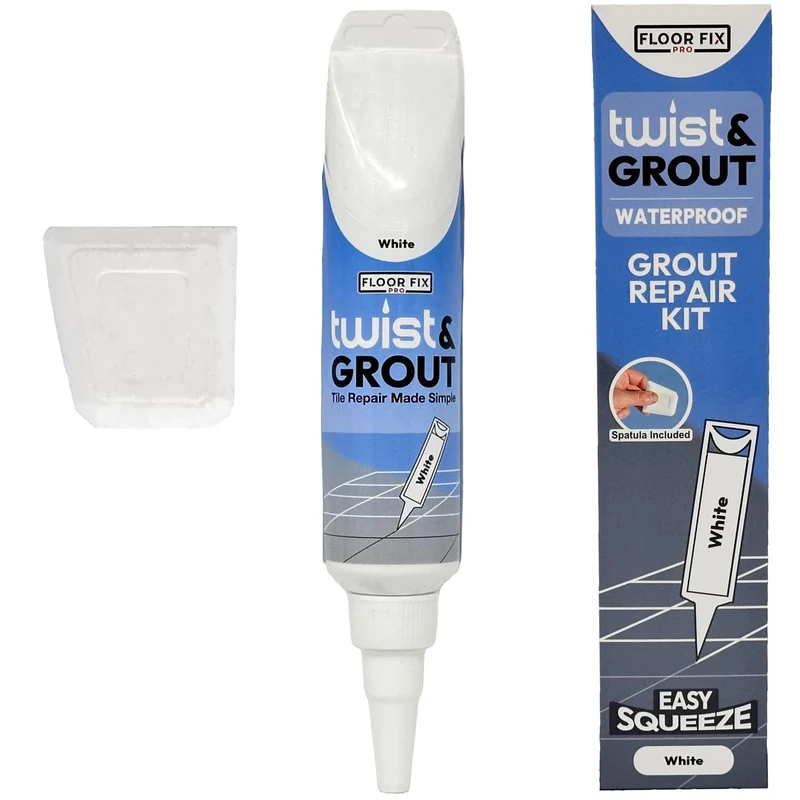 Floor-Fix Pro - Twist & Grout Repair Kit - Premixed & Waterproof Fast Tile Grout Reviver - Bathroom, Shower, Kitchen (White)