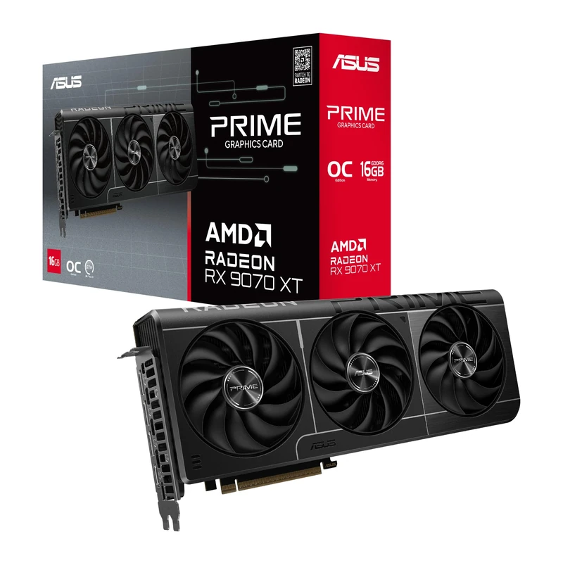 ASUS Prime Radeon™ RX 9070 XT OC Edition Graphics Card (PCIe 5.0, HDMI/DP 2.1, 2.5-Slot Design, axial-tech Fans, Dual Ball Fan Bearings, Dual BIOS, GPU Guard)