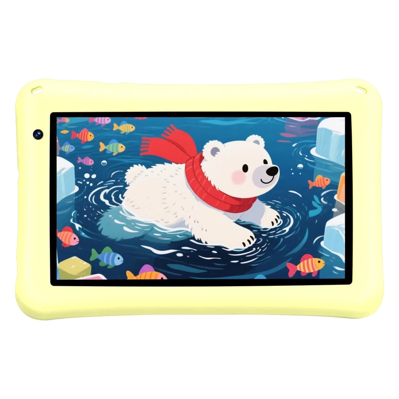 BISAIKASOW Kids Tablet 7 Inch Android 13 Octa-Core, 8GB+64GB, 5800mAh Battery, 5+8MP Dual Camera, Parental Control, Shockproof Silicone Case, GMS Certified, Educational Apps (Ivory Yellow)