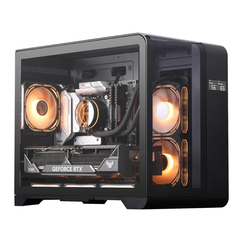 darkFlash ATX Mid-Tower PC Case with Screen, Three Side Glass, Curved Full View Dual Gaming PC Case, 4 PWM ARGB Fans Computer Case Pre-Installed, Type C, RTX 40 Compatible(L280) (MATX, Black)