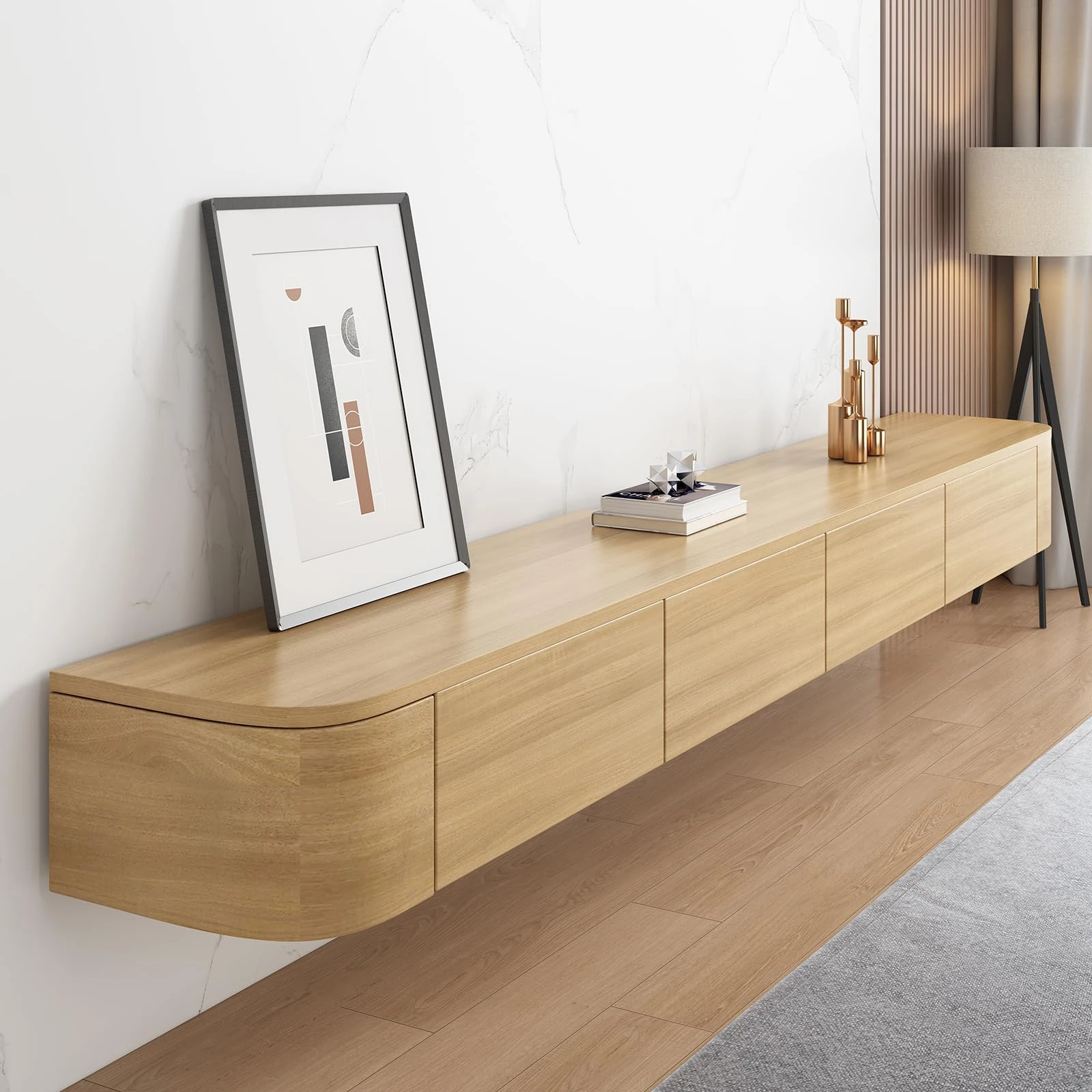 MIMRTIMI Floating TV Stand with 2 Doors Wall Mounted TV Cabinet Floating TV Unit with Drawer for Living Room, Dining Room, Bedroom