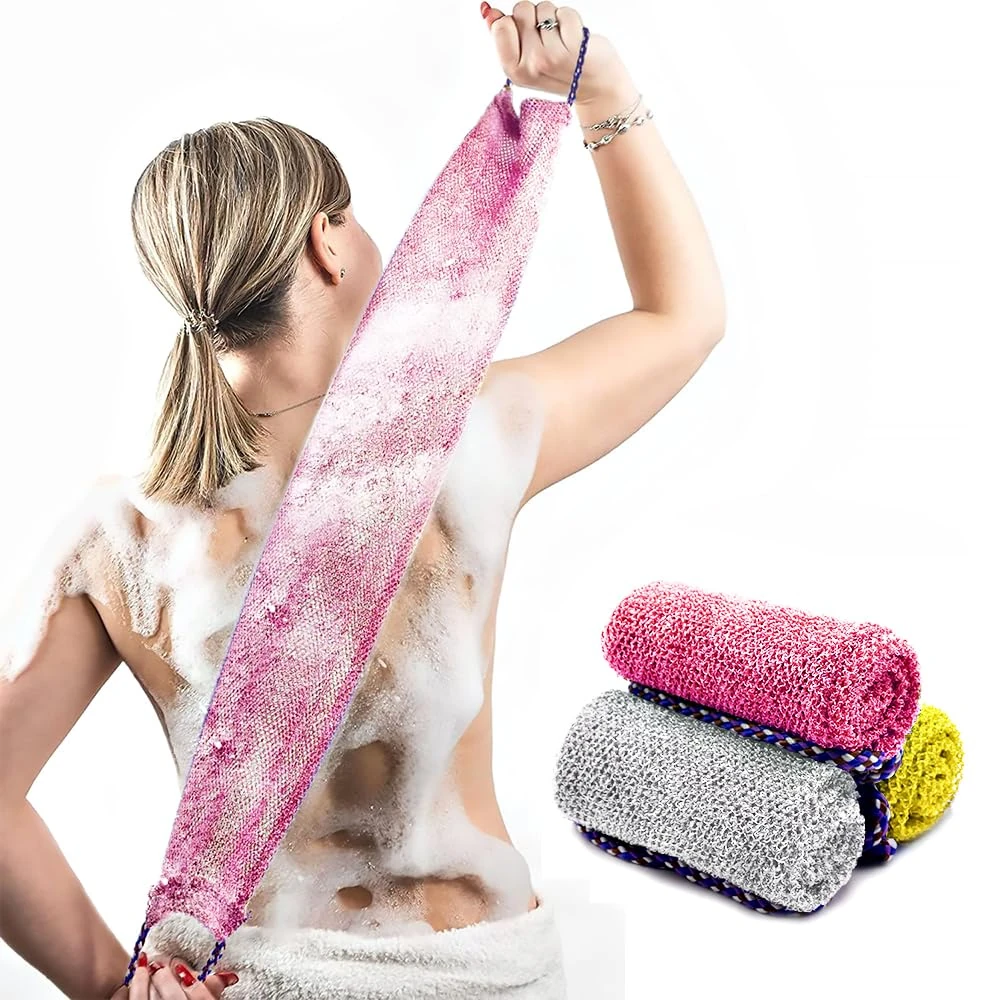 African Net Sponge,3 Pieces Shower Sponge with Handle, Bathing Body Exfoliating Shower Body Back Scrubber Soft Durable Nylon Suits for Daily Bathing for Women and Men, Pink+White+Yellow