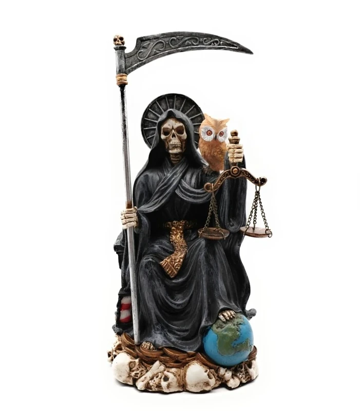 RUSTIX Santa Muerte Statue, La Santa Muerte Figurine, Saint of Holy Death, Sacred Symbol of Protection and Spirituality, Seated Religious Decor, Muerte de la Muerte Altar Piece (Black)