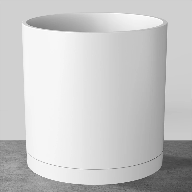 FaithLand 12 Inch Plastic Planter Pots with Drainage Holes and Seamless Tray, Modern Garden Pots for Indoor Outdoor Plants, Matte White
