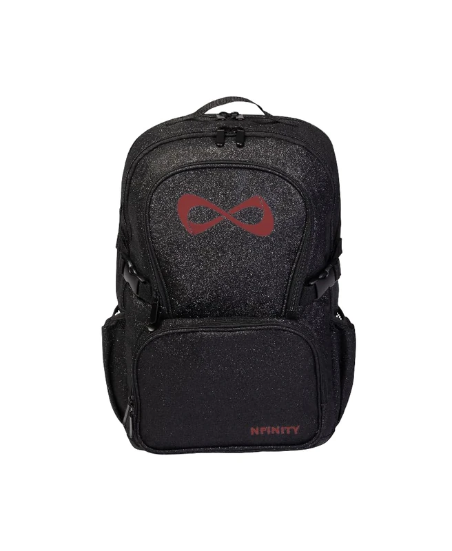 Nfinity Sparkle Backpack for Cheerleaders – Glitter Finish, Lightweight and Durable, with Ample Storage and Adjustable Straps, Black Sparkle/Maroon Logo, 19cm x 48cm x 32cm (7.5in x 19in x 12.5in)