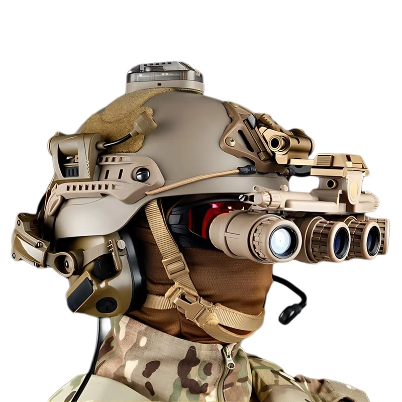 KBFLWBF Airsoft Helmet Set, Adjustable Helmet with Tactical Headset Flashlight Goggles Signal Flashing Light Mask L4G24 Mount and NVG Model, Outdoor Hunting Gear, for CS Paintball Cosplay Game E