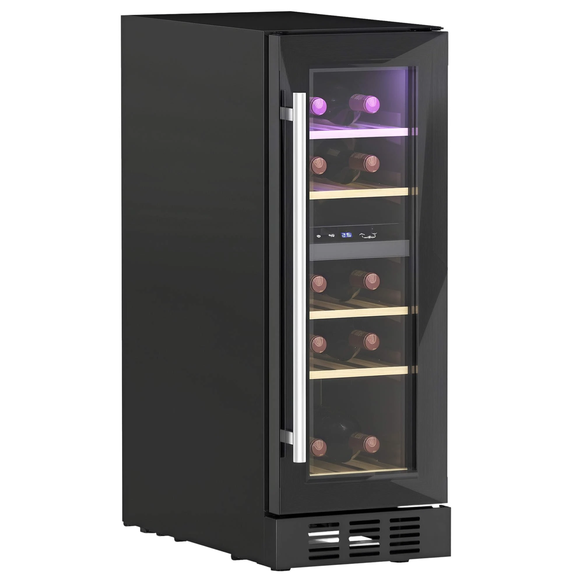HOMCOM Dual Zone Wine Fridge, 16 Bottle, 52L, Built-in and Freestanding, 29.5cm Slimline, Under Counter Compressor Wine Cooler Fridge with Glass Door, LED Light, Touch Screen, Temperature Control