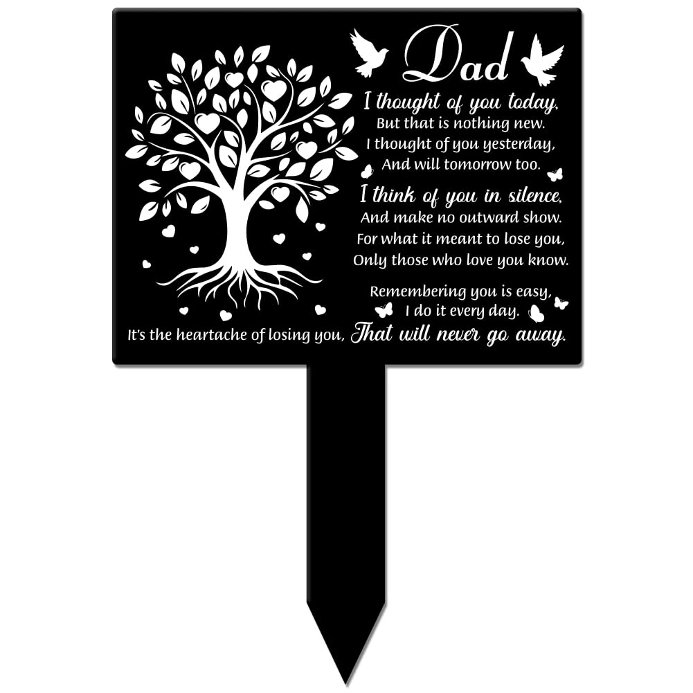 GLOBLELAND Rectangle Shaped Love Tree Dove Dad Garden Stake Memorial Remembrance Plaque Stake for Cemetery, Acrylic, 27.5x19cm/10.83x7.48inch
