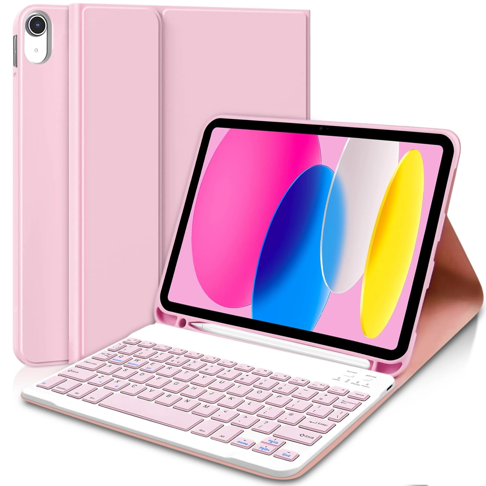 AGARELE Keyboard case for iPad (A16) 11th Gen 2025 11" & iPad 10th Gen 2022 10.9", UK layout Wireless Detachable Folio Keyboard Cover with Pencil Holder, Thin & Light – Light Pink
