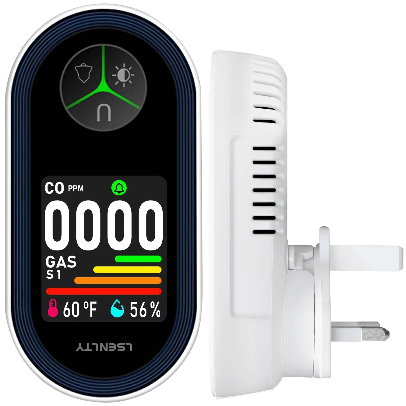 LSENLTY Combination Natural Gas Leak Detector and CO Detectors, 4-in-1 Plug-in Wall Design Carbon Monoxide & Gas Detector with HD Screen&Indicator Visual&Audible Alarm for Home, Kitchen