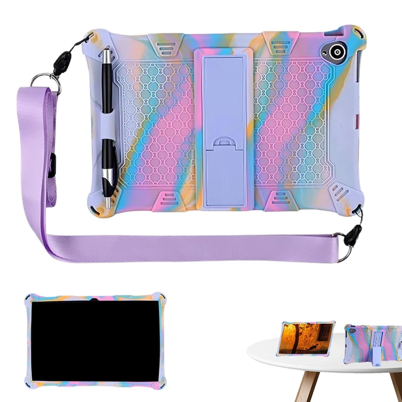 1PCS Silicone Case 10.1 Inch Tablet Case Universal Hybrid Case Colorful Purple Case with Pen Shoulder Strap for TECLAST Tab OSCAL Tab BENEVE 10" HiGrace 10" Blackview Tab7/8 WIFI HotLight Tab