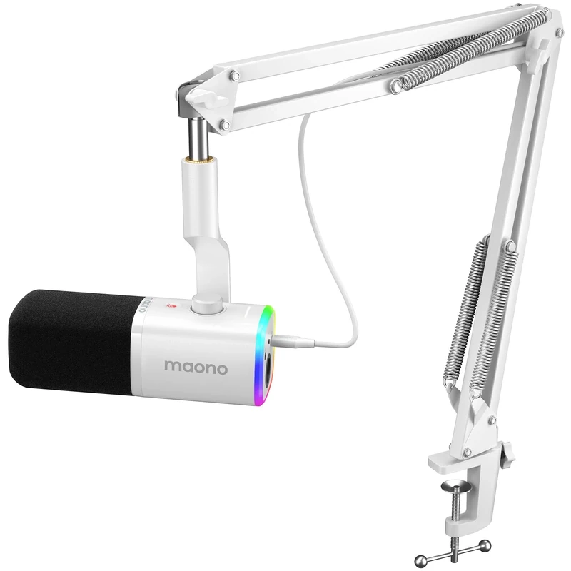 MAONO Gaming Microphone with Boom Arm: XLR/USB Podcast Microphone with Software, Mute Button, Gain Control, RGB PC Mic for Streaming, Recording, PS4/PS5, YouTube Content Creation (PD100XS White)