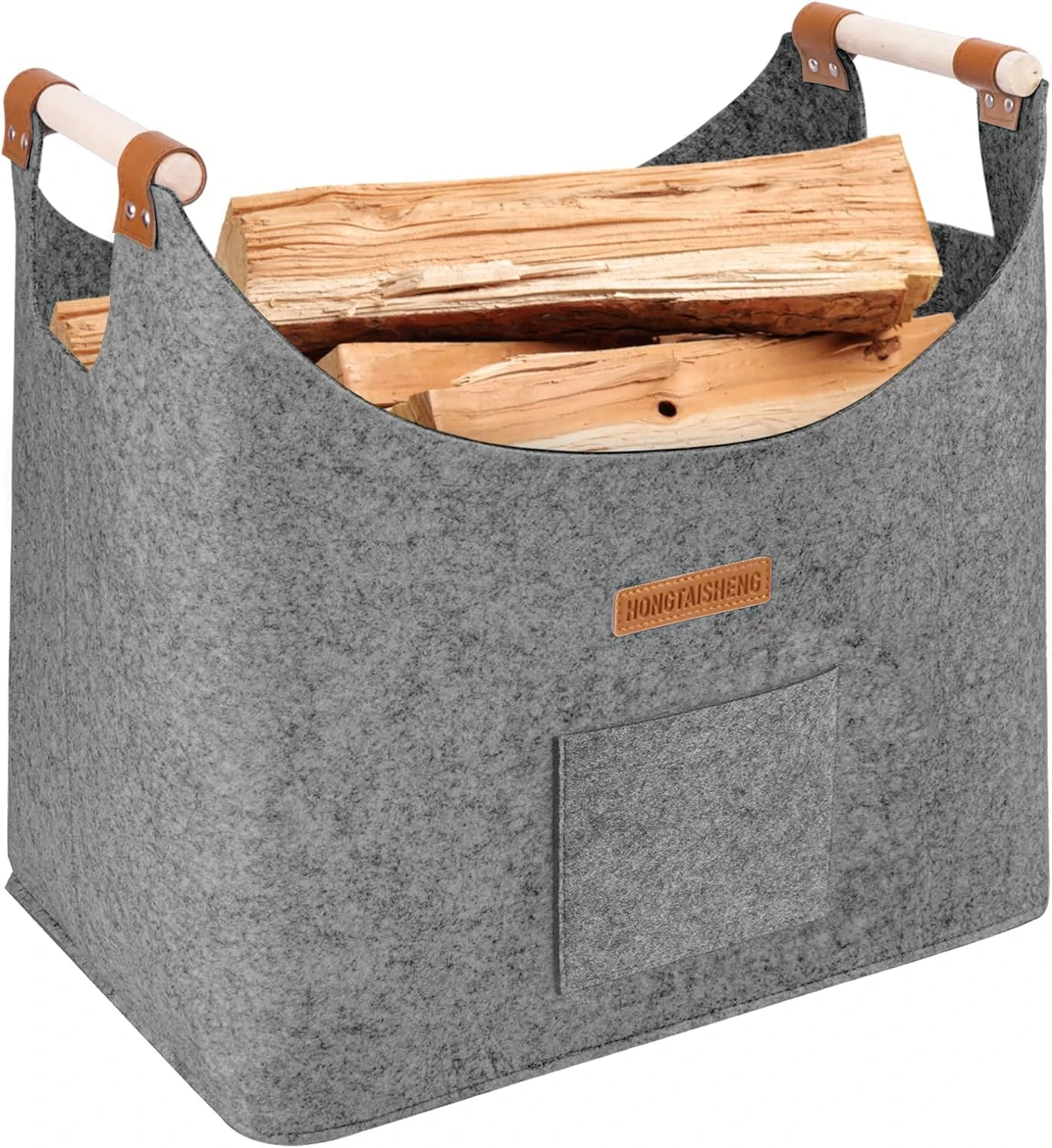 XL Log Baskets felt Bag extra thick felt and reinforced handle | Log Baskets for Wood Burner Indoor & shopping, wood, newspaper or firewood (medium grey)