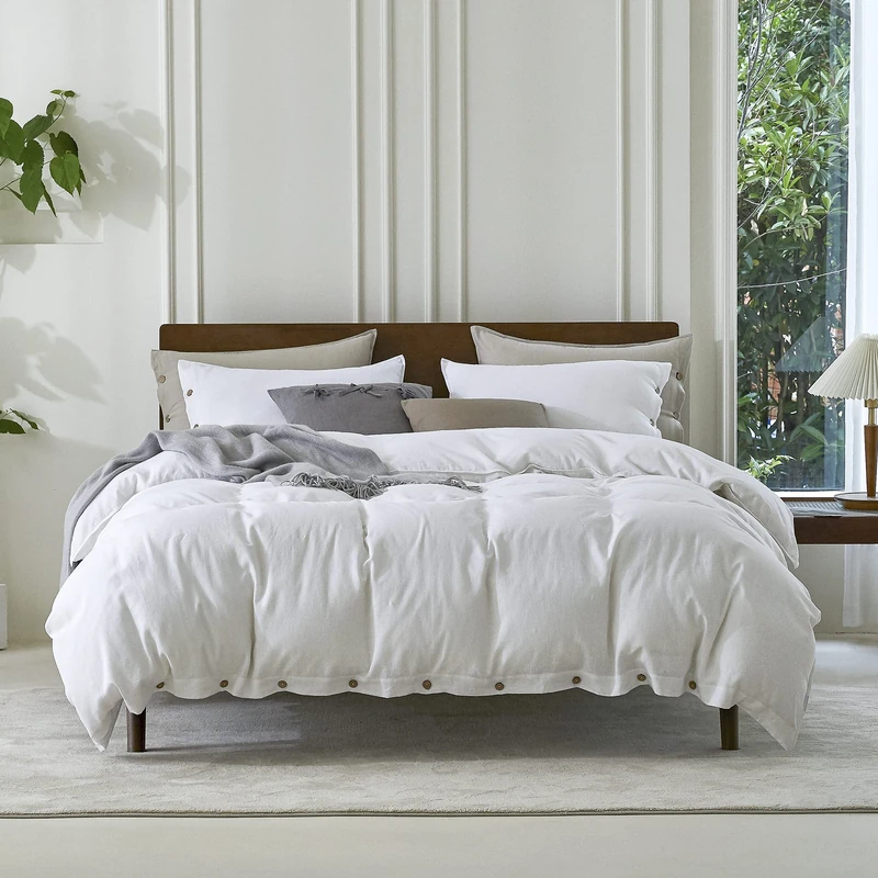 EVERLY 100% Pure Linen Duvet Cover Set Oversized King Size 120X98Inch 3pcs (1 Duvet Cover,2 Pillowcases) Soft and Breathable for All Season with Coconut Button Closure,Suitable for Hot Sleepers-White