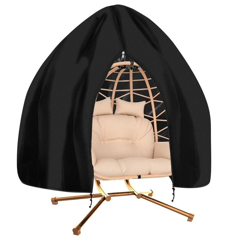RICHIE Egg Chair Cover, 420D Heavy Duty Oxford Outdoor Single seat Cocoon Swing Egg Chair Covers, Patio Hanging Egg Chair Cover Waterproof with Zipper, 200 x 230cm Black