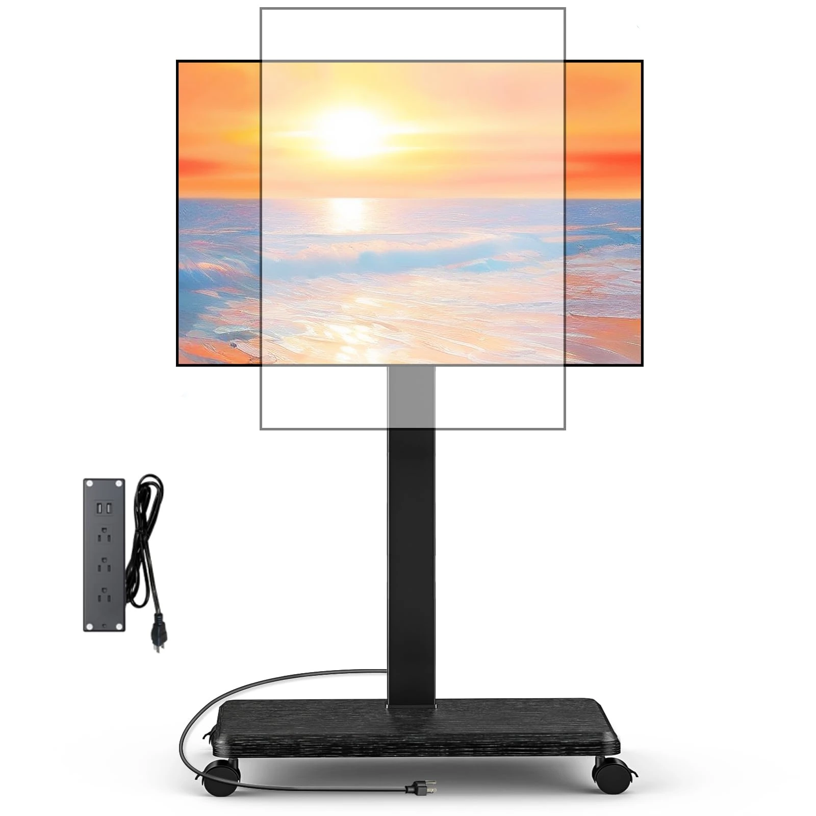 Neothm Rolling TV Stand with Power Outlet, Swivel Mobile Portable TV Cart for 32-75 Inch TVs up to 110 lbs, Landscape to Portrait, Height Adjustable Outdoor TV Stand with Wheels, Max VESA 600x400mm