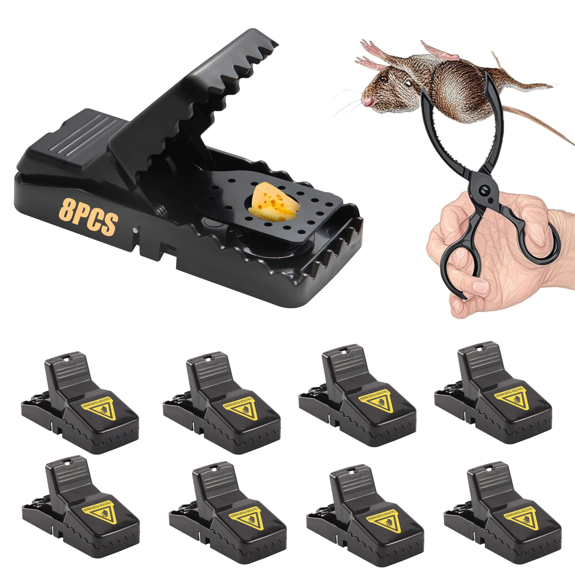 Mouse Traps Mice Killer Indoor - 8 Pack Humane Rat Trap with Mousetrap Tool Instantly Kills Plastic Rodent Trap Reusable Snap Traps for Mice Strong Rat Catcher for Outdoors Garden House