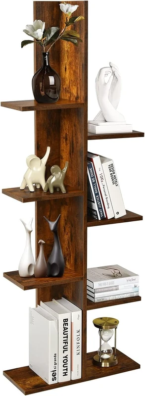 FANTASK 141 cm Tree Shaped Bookcase with 8 Shelves, Brown Standing Shelf, Office Shelf, Freestanding, Storage Shelf, Decorative Shelf, Shelf