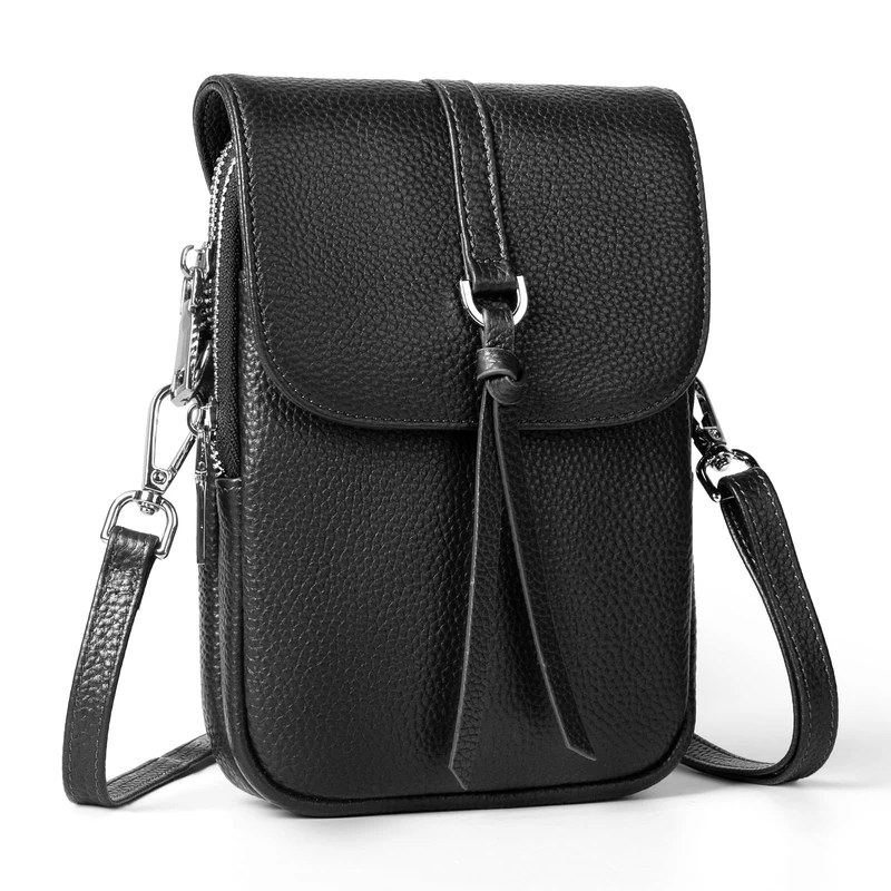 befen Genuine Leather Small Crossbody Bags for Women, Cell Phone Purse Cross body Bag Purse with RFID Card Slots, Black, 5" x 8" x 2"