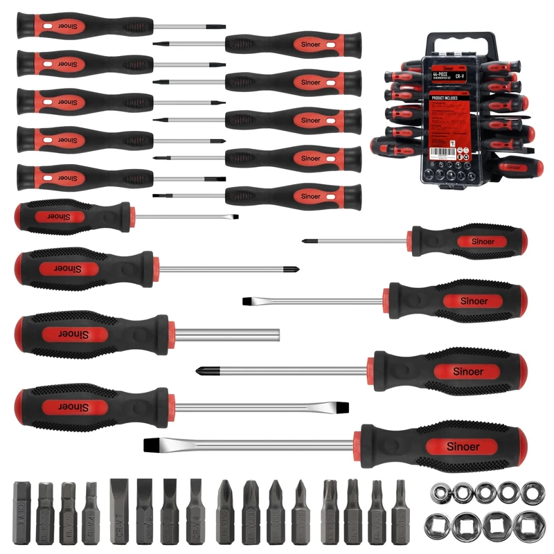 Screwdriver Set, 44 Pieces Magnetic Screwdriver Set Including Slotted, Phillips, Metric Sockets, Bits, Precision Screwdrivers for Home Repair DIY Crafts