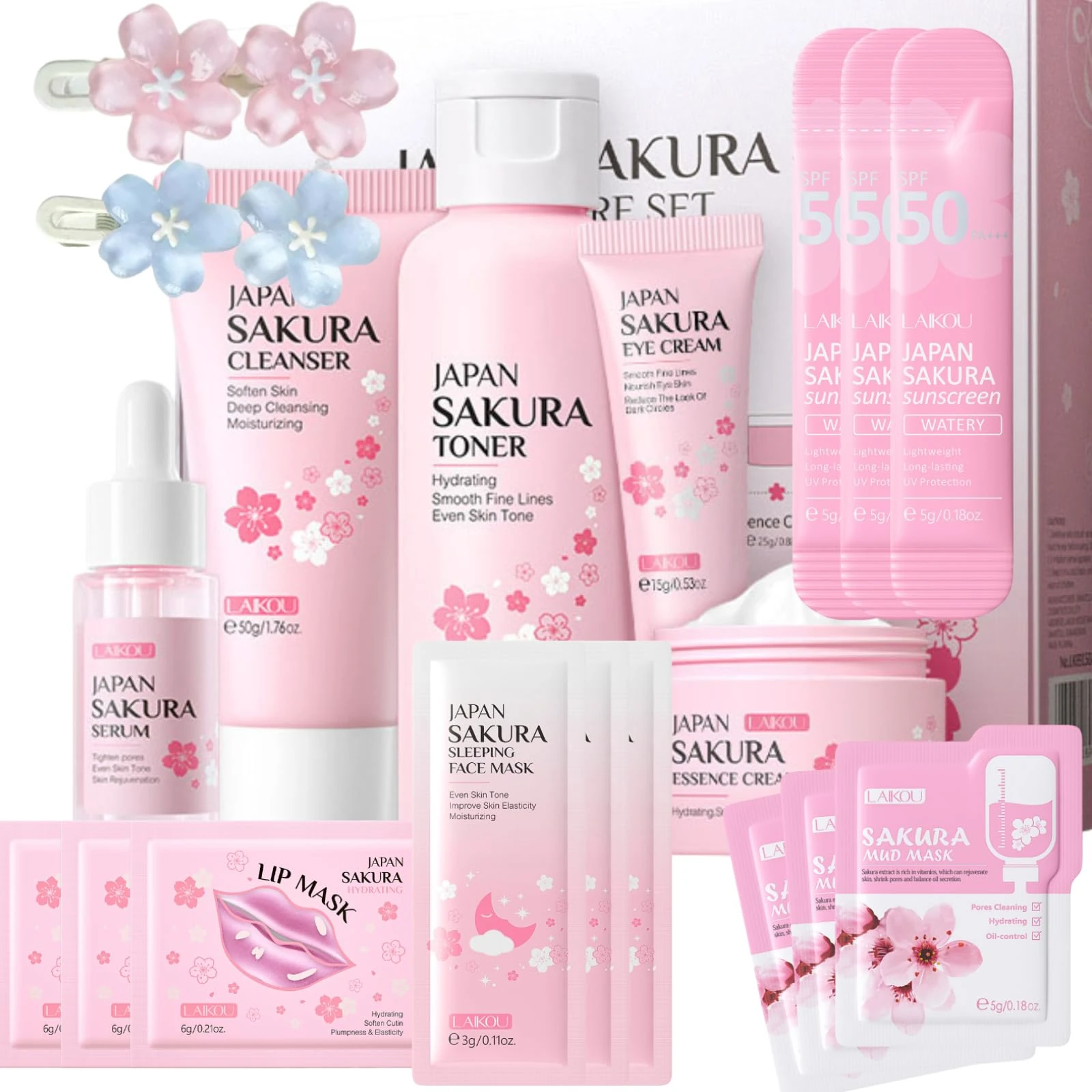 Sakura Skin Care Sets & Kits, Girls Pamper Set, Face Care Sets For Women, Teenage Girls Gifts - Japanese Skincare (450g, Saruka) Gifts For Her