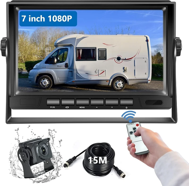 Podofo HD Reversing Camera and 7 Inch LCD Monitor Kit, IP69 Waterproof, Night Vision Rear View Camera for Trailer, Van, Bus, Truck, Motorhome (12-24 Volt)