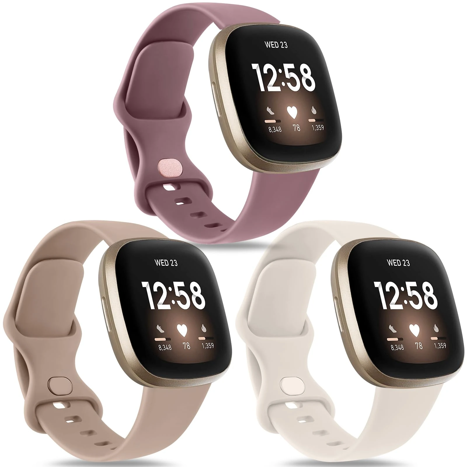 Yisica 3 Pack Sport straps for Fitbit Versa 4 Straps&Fitbi t Versa 3 Straps, Fitbi t Sense 2 Straps&Fitbi t Sense Straps Women/Men, Soft Classic TPU Adjustable Comfortable Replacement Wristbands