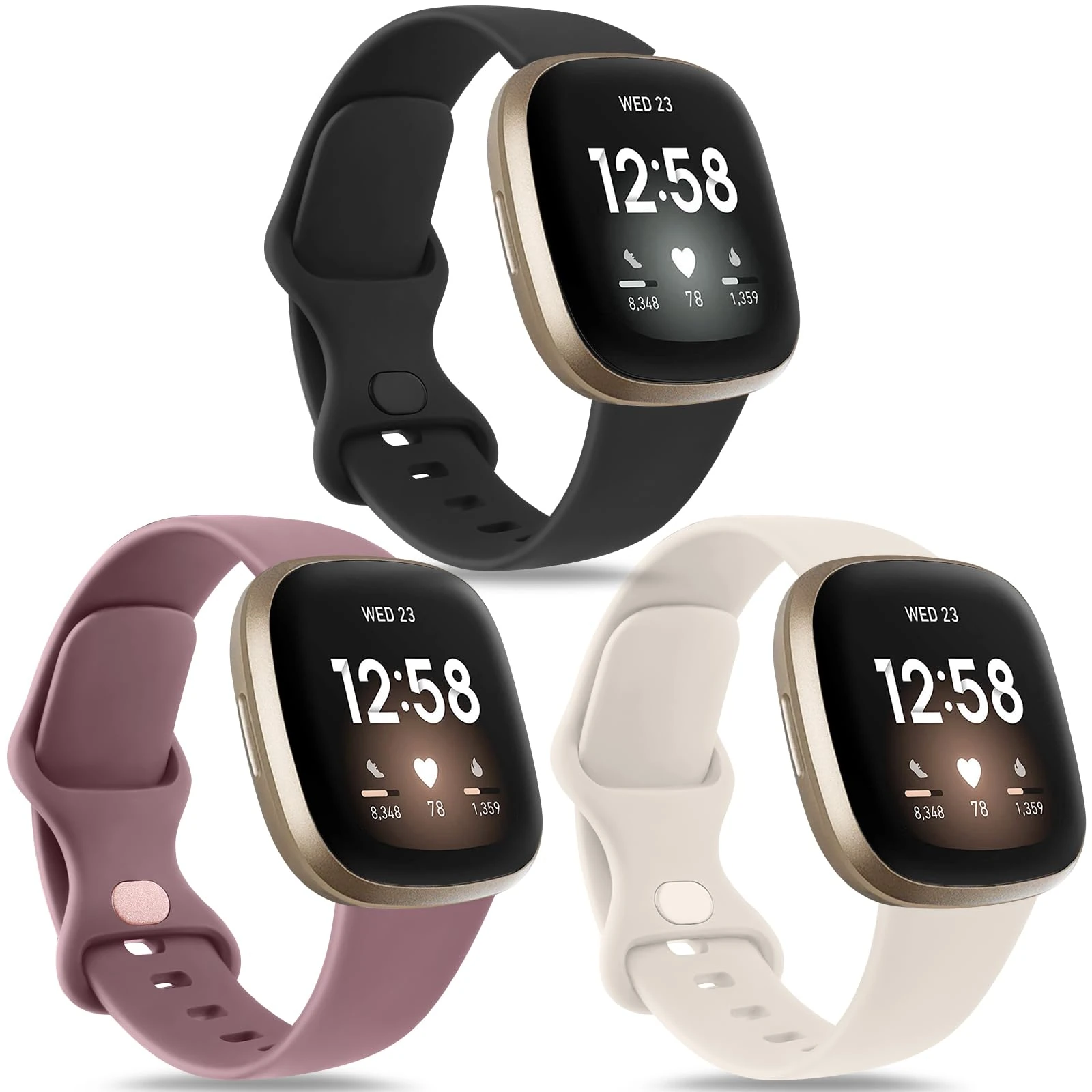 Yisica 3 Pack Sport straps for Fitbit Versa 4 Straps&Fitbi t Versa 3 Straps, Fitbi t Sense 2 Straps&Fitbi t Sense Straps Women/Men, Soft Classic TPU Adjustable Comfortable Replacement Wristbands